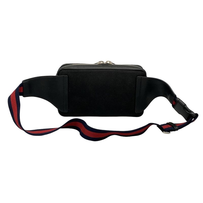 Gucci Waist Pouch Soft GG Supreme Belt Bag 474293 Black X Light Gray Leather