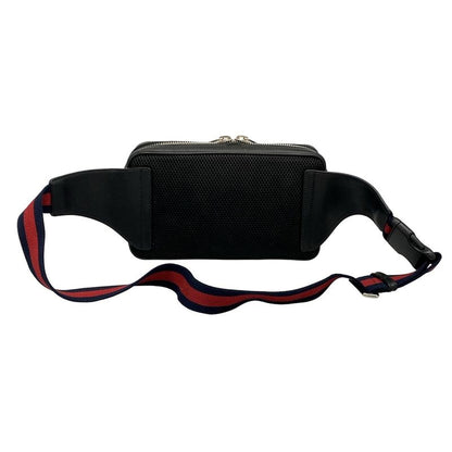 Gucci Waist Pouch Soft GG Supreme Belt Bag 474293 Black X Light Gray Leather