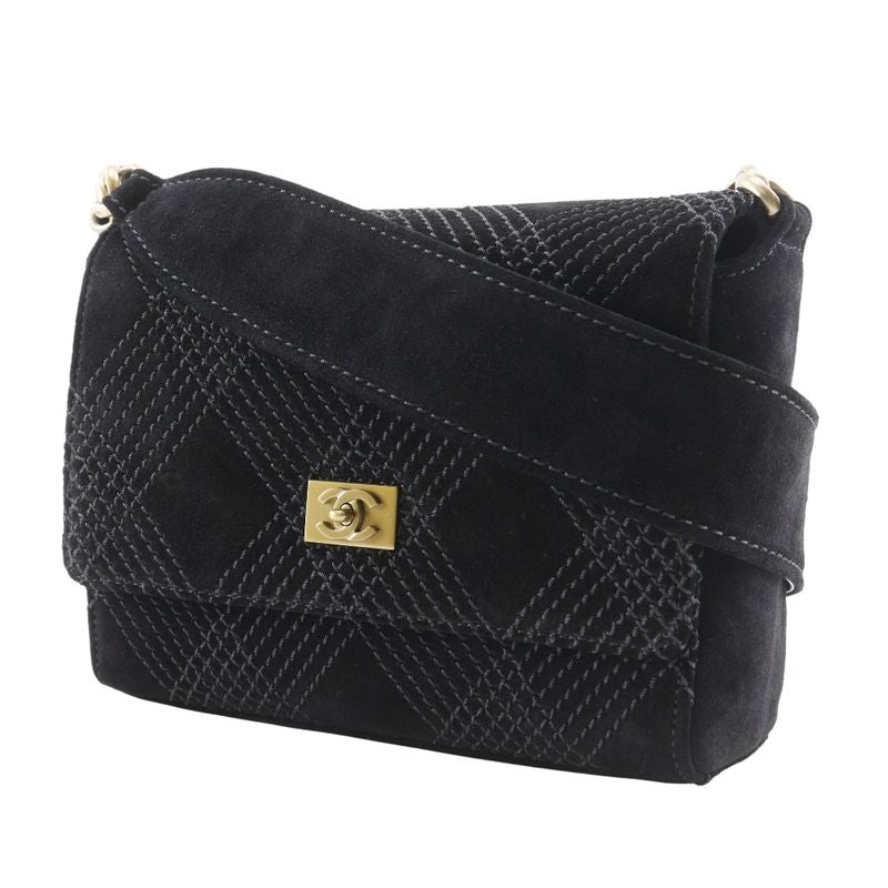 Chanel Wild Stitch A19343y02640 Suede Black Women's Shoulder Bag