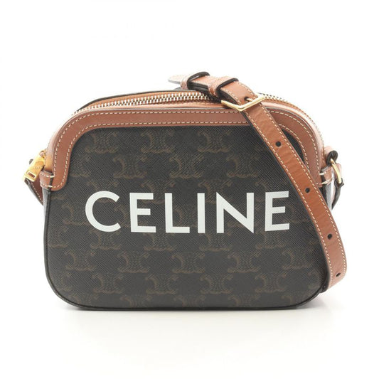 Celine Shoulder Bag Small Camera Bag Triomphe Black PVC Coated Canvas Leather