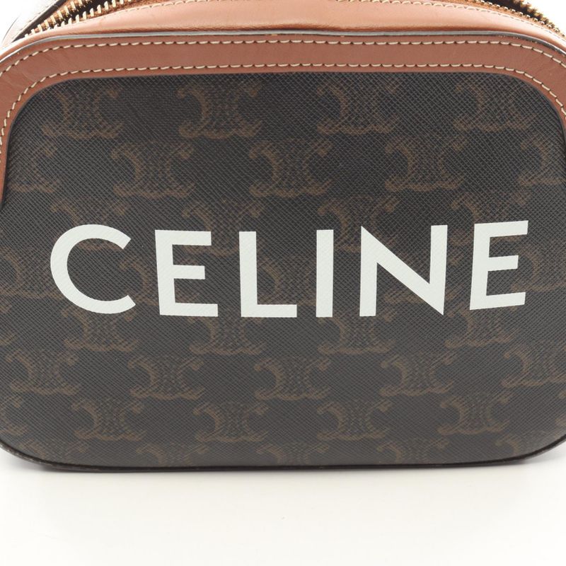 Celine Shoulder Bag Small Camera Bag Triomphe Black PVC Coated Canvas Leather