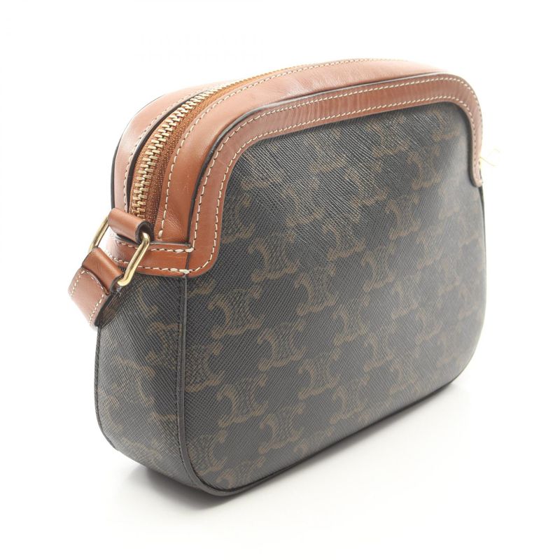 Celine Shoulder Bag Small Camera Bag Triomphe Black PVC Coated Canvas Leather