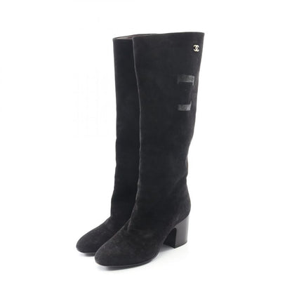 Chanel Boots Coco Mark Black Suede Long Boots Women's Used B