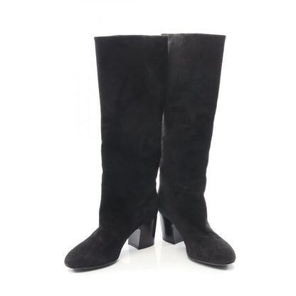 Chanel Boots Coco Mark Black Suede Long Boots Women's Used B