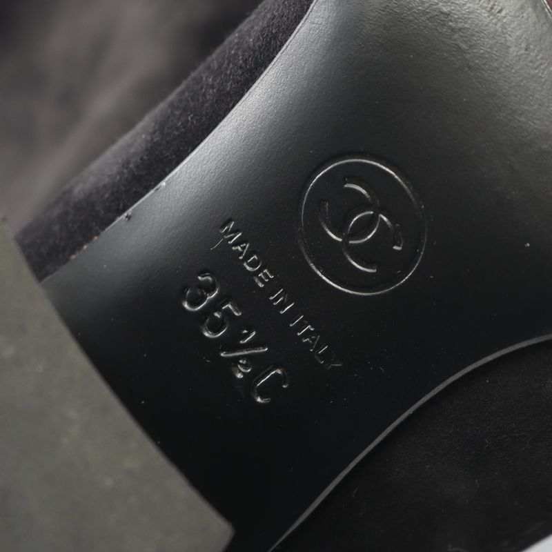 Chanel Boots Coco Mark Black Suede Long Boots Women's Used B