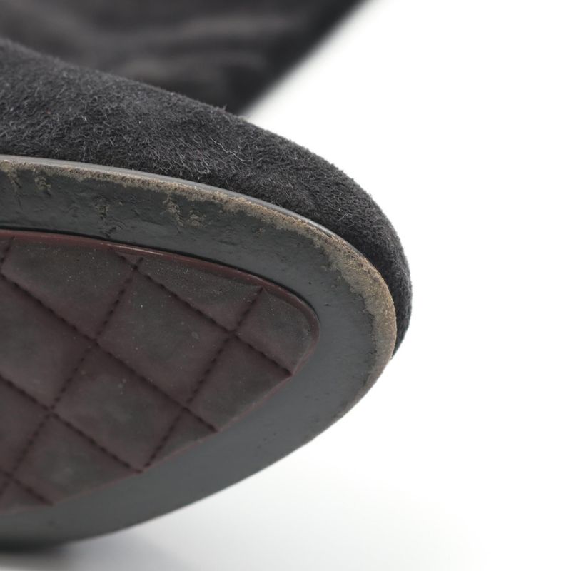 Chanel Boots Coco Mark Black Suede Long Boots Women's Used B