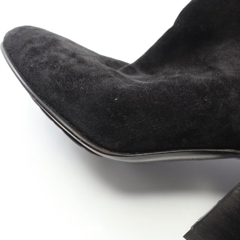 Chanel Boots Coco Mark Black Suede Long Boots Women's Used B