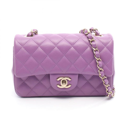 Chanel Shoulder Bag Mini Matelasse 20 Purple Leather Mini Matelasse Chain