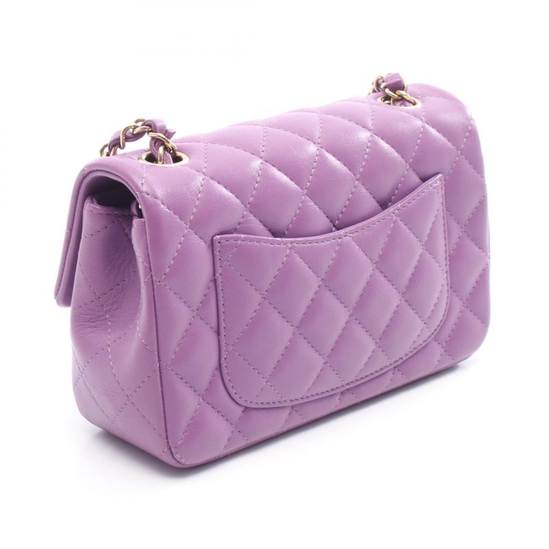 Chanel Shoulder Bag Mini Matelasse 20 Purple Leather Mini Matelasse Chain