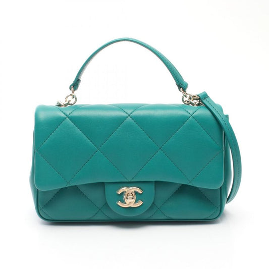 Chanel Shoulder Bag Top Handle Matelasse Green Lambskin Top Handle Matelasse