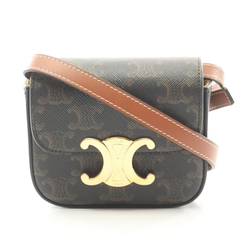 Celine Shoulder Bag Mini Claude Triomphe 10i512dqb.04lu Black PVC Coated Canvas