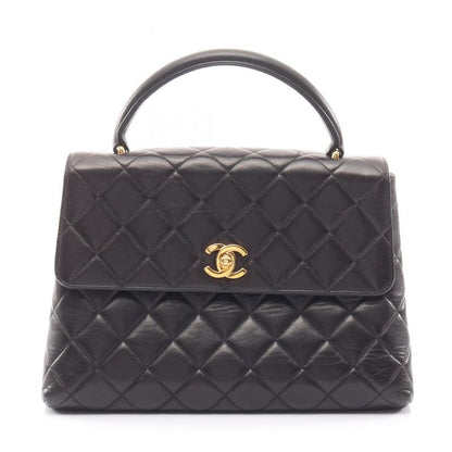Chanel Handbag Matelasse Top Handle Black Lambskin Matelasse Handbag Ladies