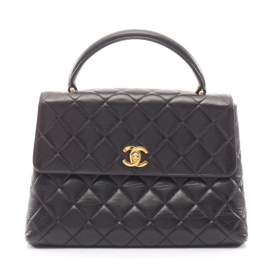 Chanel Handbag Matelasse Top Handle Black Lambskin Matelasse Handbag Ladies