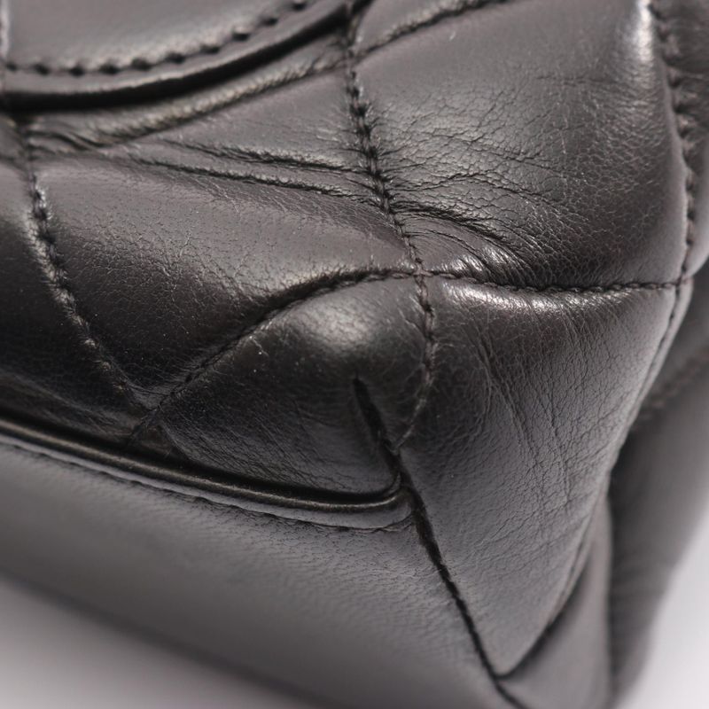 Chanel Handbag Matelasse Top Handle Black Lambskin Matelasse Handbag Ladies