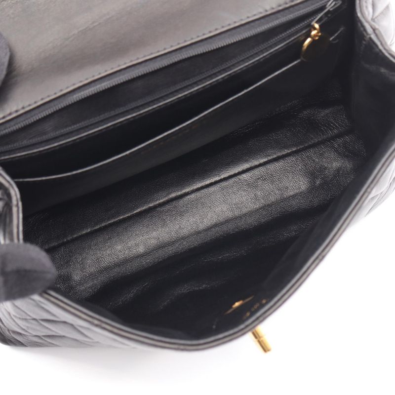 Chanel Handbag Matelasse Top Handle Black Lambskin Matelasse Handbag Ladies