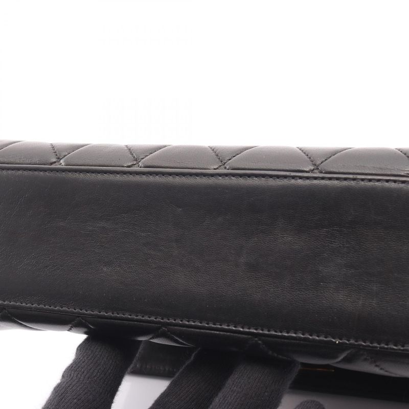 Chanel Handbag Matelasse Top Handle Black Lambskin Matelasse Handbag Ladies