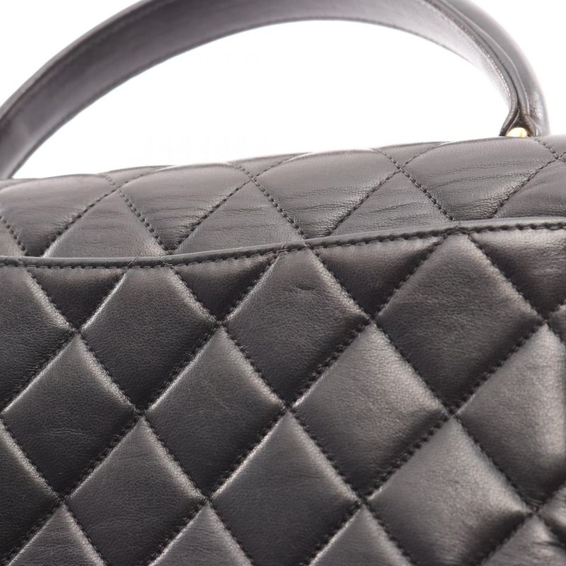 Chanel Handbag Matelasse Top Handle Black Lambskin Matelasse Handbag Ladies