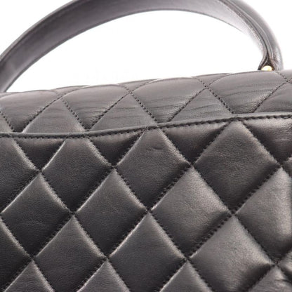 Chanel Handbag Matelasse Top Handle Black Lambskin Matelasse Handbag Ladies