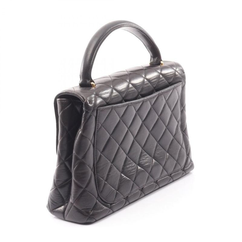 Chanel Handbag Matelasse Top Handle Black Lambskin Matelasse Handbag Ladies