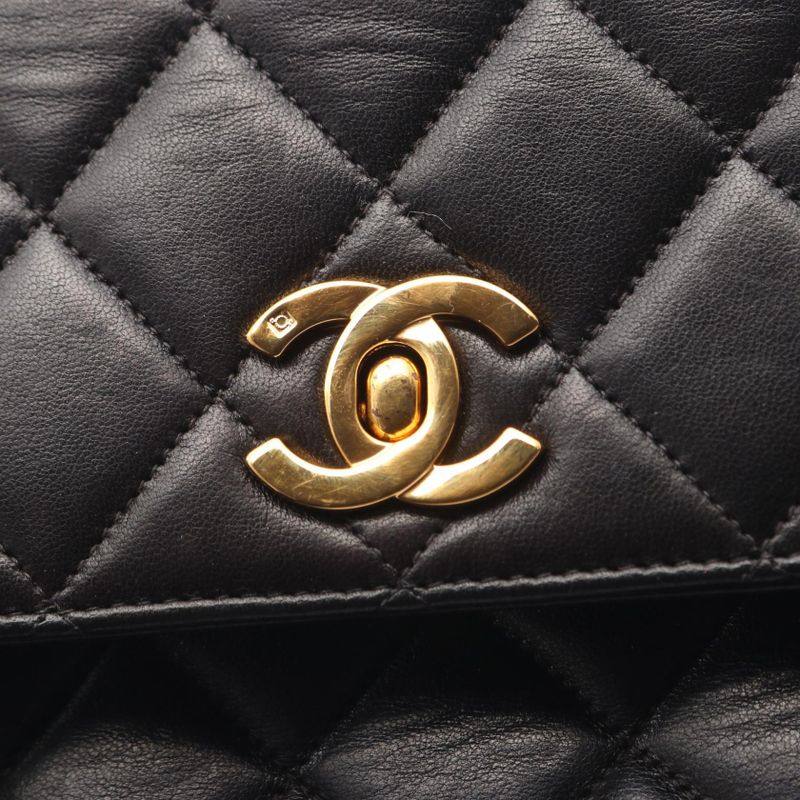 Chanel Handbag Matelasse Top Handle Black Lambskin Matelasse Handbag Ladies