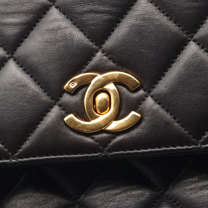 Chanel Handbag Matelasse Top Handle Black Lambskin Matelasse Handbag Ladies