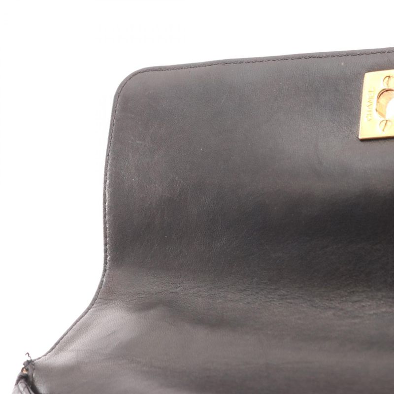 Chanel Handbag Matelasse Top Handle Black Lambskin Matelasse Handbag Ladies