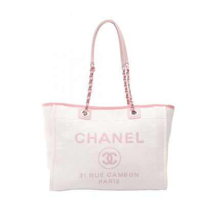 Chanel Tote Bag Deauville A67001 Light Pink Canvas Leather Deauville Chain Tote