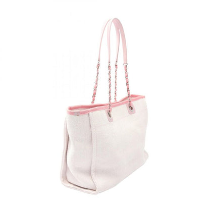 Chanel Tote Bag Deauville A67001 Light Pink Canvas Leather Deauville Chain Tote
