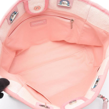 Chanel Tote Bag Deauville A67001 Light Pink Canvas Leather Deauville Chain Tote