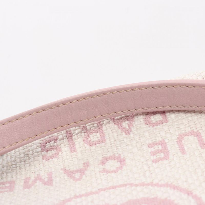 Chanel Tote Bag Deauville A67001 Light Pink Canvas Leather Deauville Chain Tote