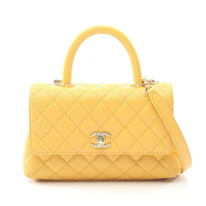 Chanel Handbag Coco Handle Flap Matelasse A92990 Yellow Leather Calf (Cowhide)
