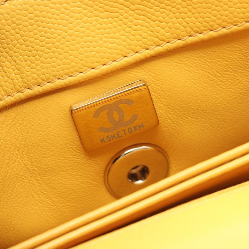 Chanel Handbag Coco Handle Flap Matelasse A92990 Yellow Leather Calf (Cowhide)