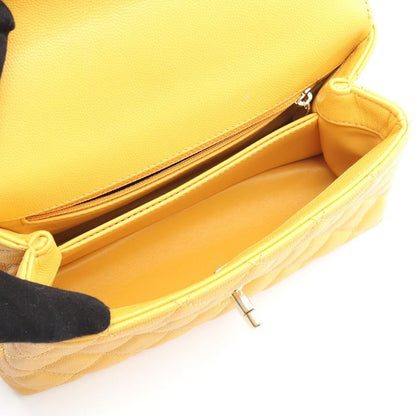 Chanel Handbag Coco Handle Flap Matelasse A92990 Yellow Leather Calf (Cowhide)