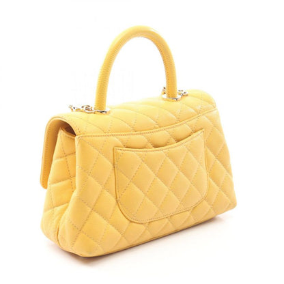 Chanel Handbag Coco Handle Flap Matelasse A92990 Yellow Leather Calf (Cowhide)