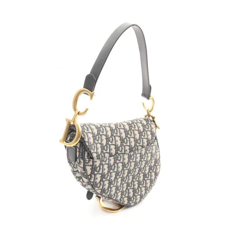 Dior Handbag Saddle Bag Oblique Jacquard Navy Canvas Leather Oblique Saddle Bag