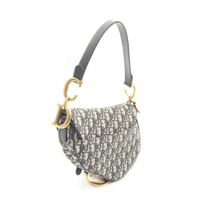 Dior Handbag Saddle Bag Oblique Jacquard Navy Canvas Leather Oblique Saddle Bag