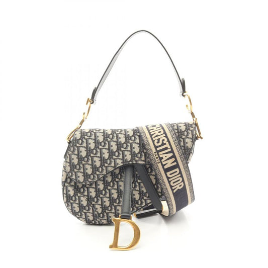 Dior Handbag Saddle Bag Oblique Jacquard Navy Canvas Leather Oblique Saddle Bag