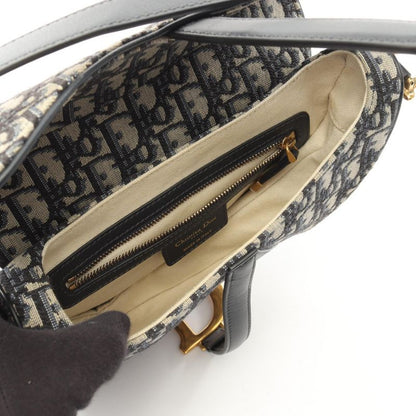 Dior Handbag Saddle Bag Oblique Jacquard Navy Canvas Leather Oblique Saddle Bag