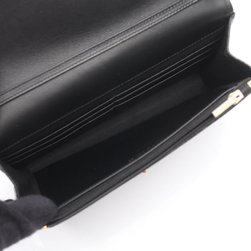Chanel Shoulder Bag Matelasse Icon Black Leather Calf Matelasse Chain Wallet
