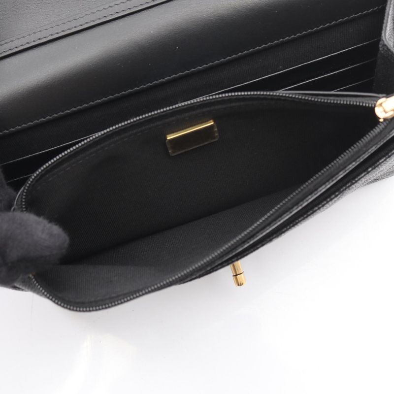 Chanel Shoulder Bag Matelasse Icon Black Leather Calf Matelasse Chain Wallet