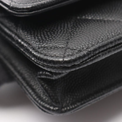 Chanel Shoulder Bag Matelasse Icon Black Leather Calf Matelasse Chain Wallet