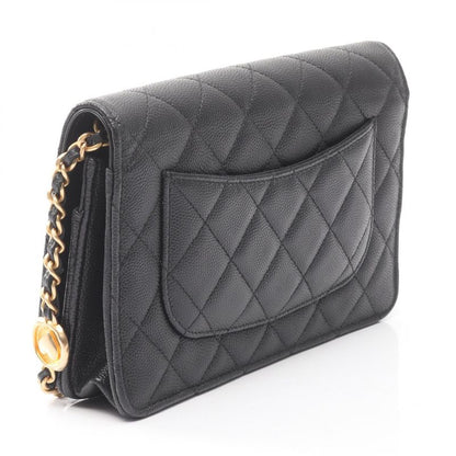 Chanel Shoulder Bag Matelasse Icon Black Leather Calf Matelasse Chain Wallet