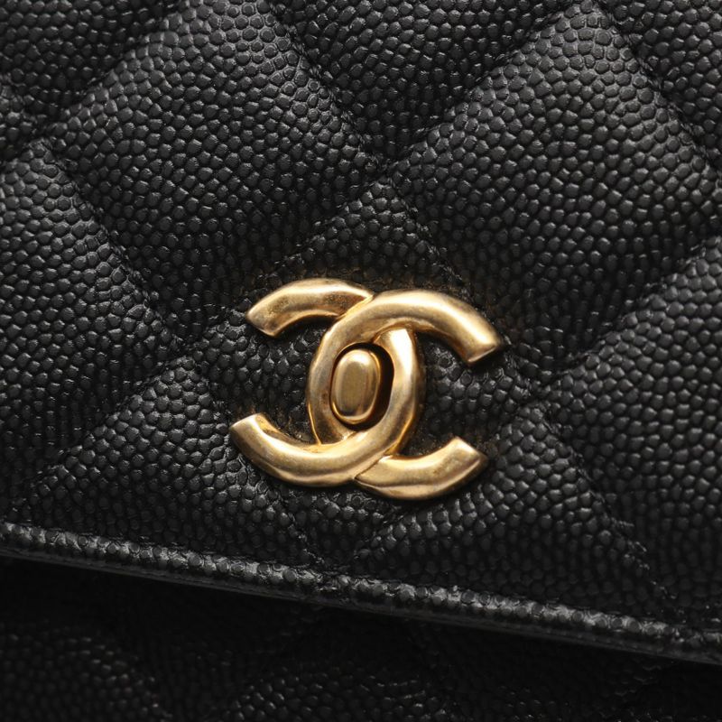 Chanel Shoulder Bag Matelasse Icon Black Leather Calf Matelasse Chain Wallet