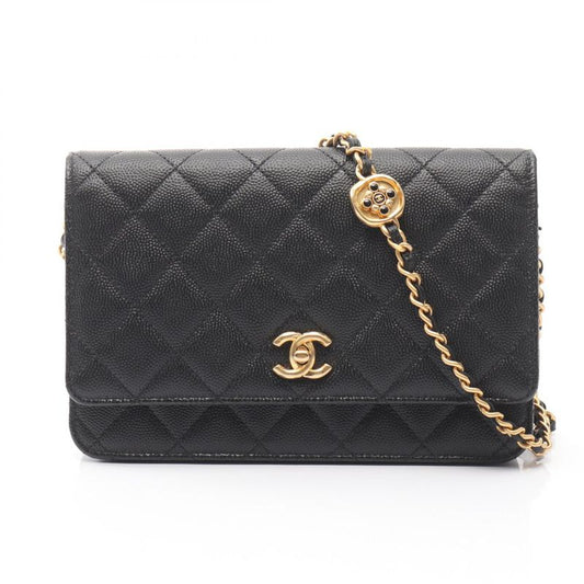 Chanel Shoulder Bag Matelasse Icon Black Leather Calf Matelasse Chain Wallet