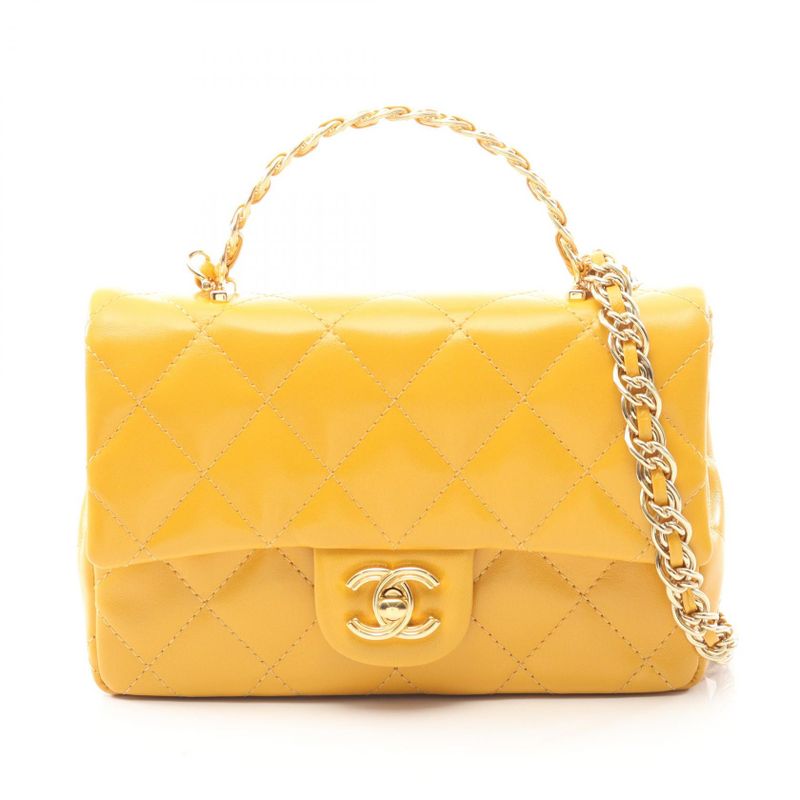 Chanel Shoulder Bag Matelasse Top Handle As4140 Yellow Leather Top Handle