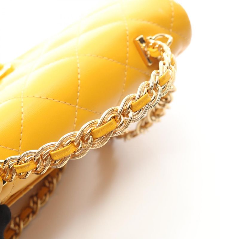 Chanel Shoulder Bag Matelasse Top Handle As4140 Yellow Leather Top Handle