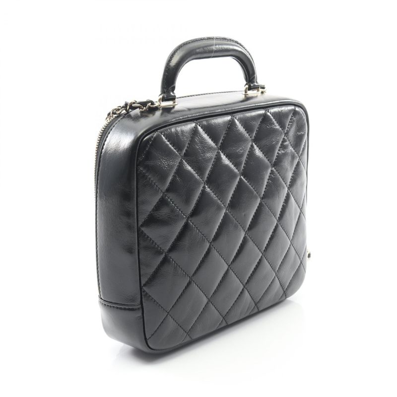 Chanel Shoulder Bag Matelasse Top Handle Black Leather Matelasse Top Handle Bag