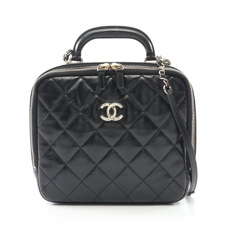 Chanel Shoulder Bag Matelasse Top Handle Black Leather Matelasse Top Handle Bag