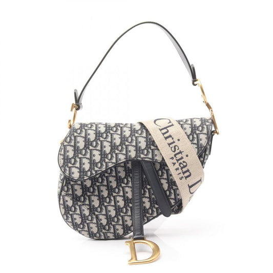 Dior Handbag Saddle Bag Oblique Jacquard Navy Canvas Leather Oblique Saddle Bag