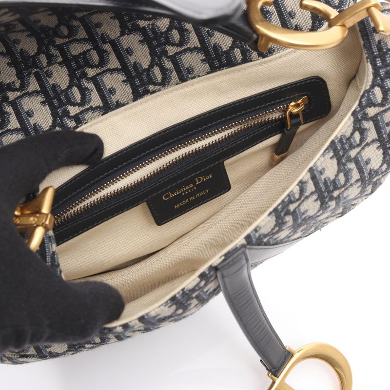 Dior Handbag Saddle Bag Oblique Jacquard Navy Canvas Leather Oblique Saddle Bag